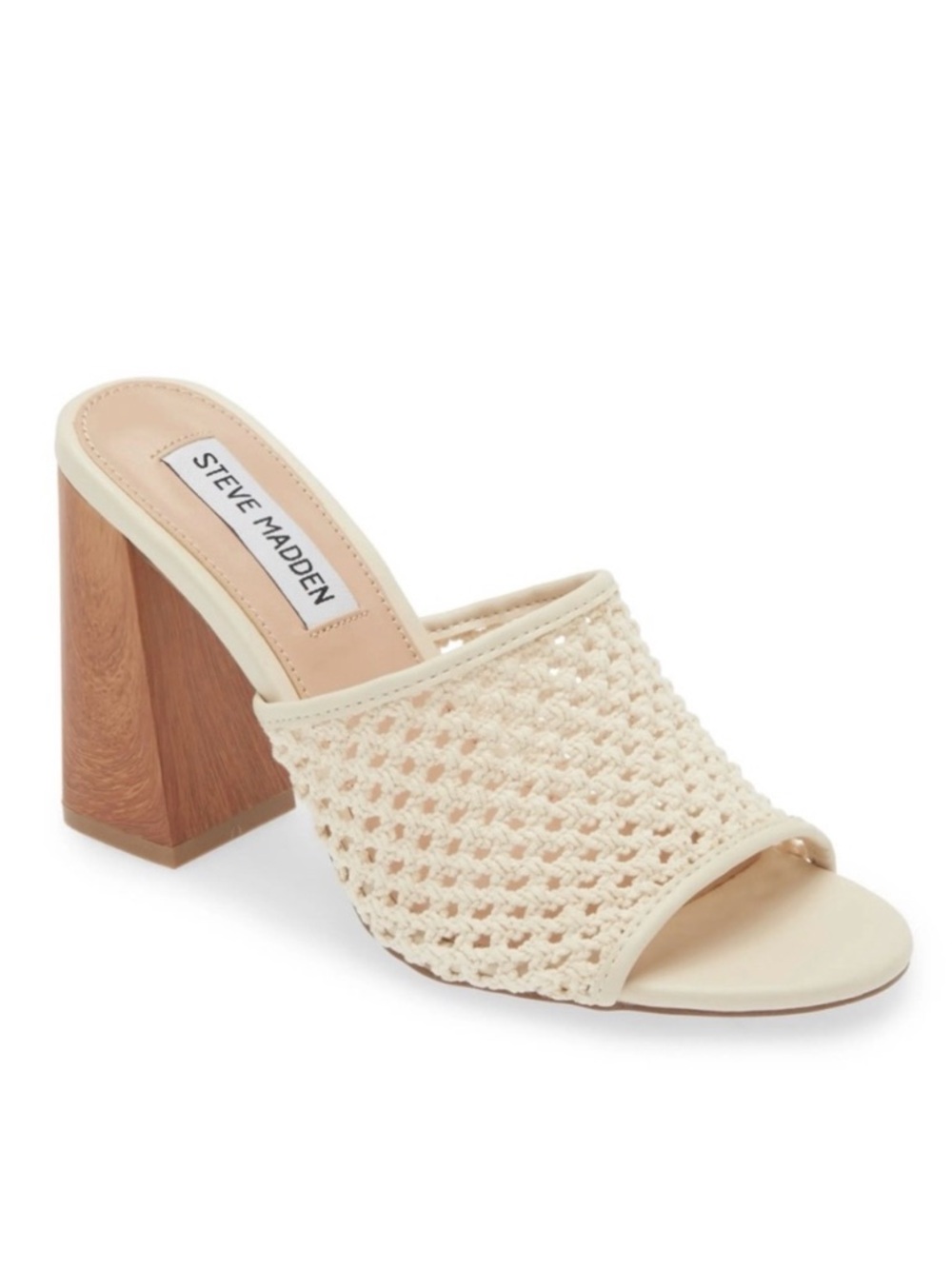 NWOB Steve Madden Cataleya Woven Net Wooden Block Heel Slide Sandals Size 9M
